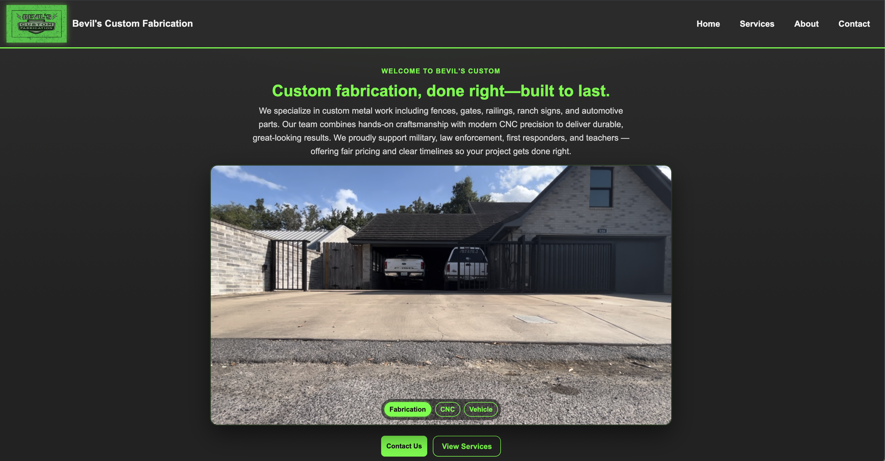 Website prototype for Bevil's Custom Fabrication created by Digital Forge Solutions